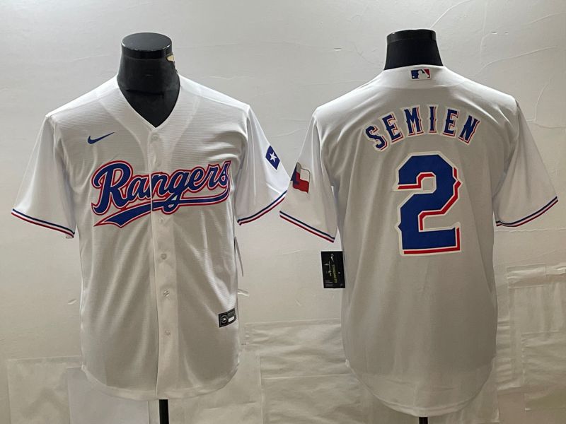 Men Texas Rangers #2 Semien White Game Nike 2023 MLB Jersey style 1